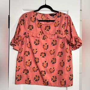 Vero Moda Pink Ruffled Flower Print Blouse (Large)